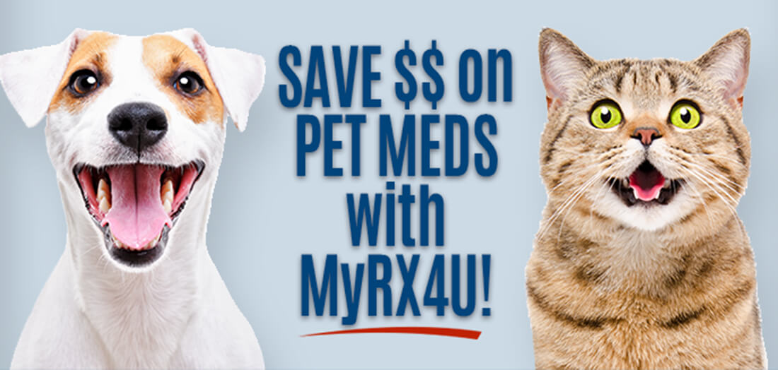 America’s favorite rx discount card for people 65+ or on social security disability. Logo for MyRX4U Card. Telephone icon (833) 462-0631 / TTY 711  MyRX4U.com. Save Money on Pet Meds with MyRX4U! Image of a dog and cat. Learn More button linking to MyRX4U.com